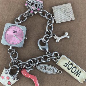 Charm Bracelet with Watch with Fashion Items and Dogs